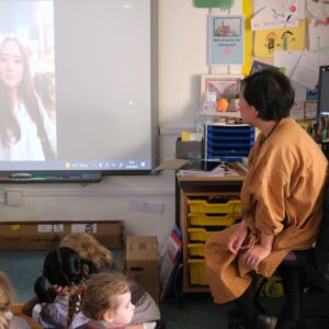 students watching a video